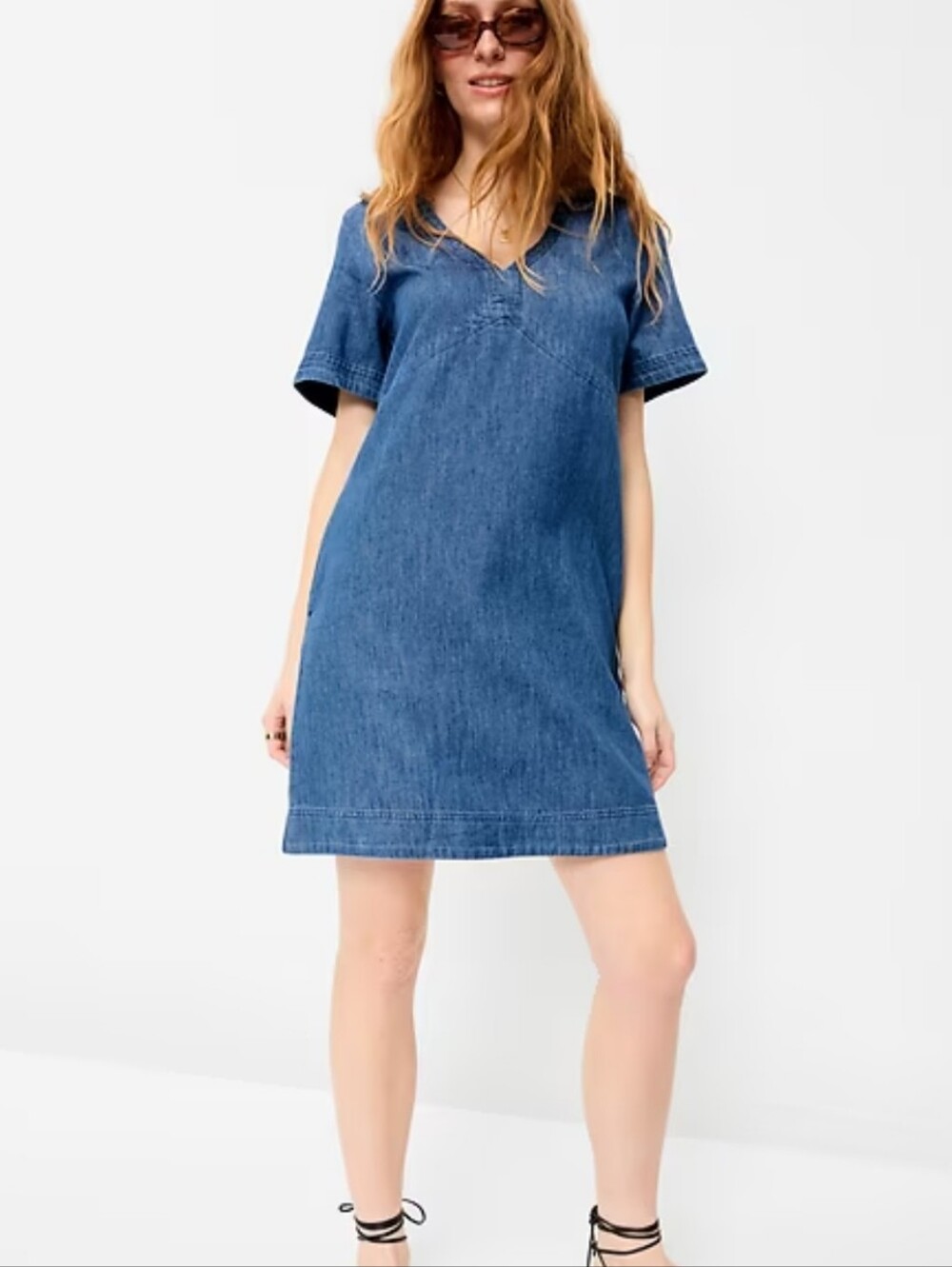 Old Navy Blue Short-Sleeve Denim Mini Shift Dress 100% Cotton Petite Sz XLP
